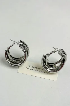 Fashion Dear-Lover Layered Hoop Studded Earrings Silvery