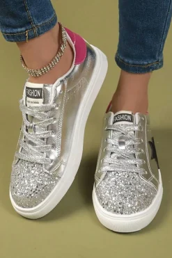Online Dear-Lover Metallic Luster Star Pattern Slip On Flat Shoes Silvery