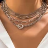 Sale Dear-Lover 5pcs Layered Rhinestone Plated Chain Collarbone Necklaces Set Silvery