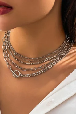 Sale Dear-Lover 5pcs Layered Rhinestone Plated Chain Collarbone Necklaces Set Silvery
