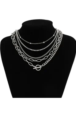 Sale Dear-Lover 5pcs Layered Rhinestone Plated Chain Collarbone Necklaces Set Silvery