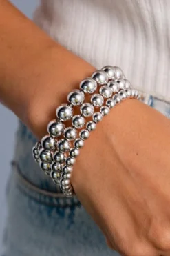 Discount Dear-Lover 3pcs 4/6/8mm Bead Bracelet Set Silvery