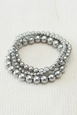 Discount Dear-Lover 3pcs 4/6/8mm Bead Bracelet Set Silvery