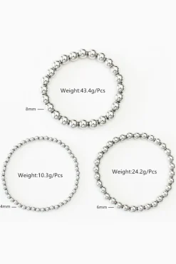 Discount Dear-Lover 3pcs 4/6/8mm Bead Bracelet Set Silvery