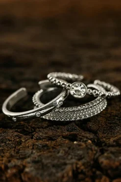 Best Dear-Lover 3pcs Rhinestone Alloy Opening Ring Set Silvery