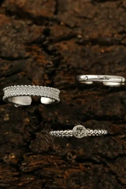 Best Dear-Lover 3pcs Rhinestone Alloy Opening Ring Set Silvery