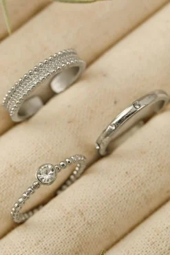 Best Dear-Lover 3pcs Rhinestone Alloy Opening Ring Set Silvery