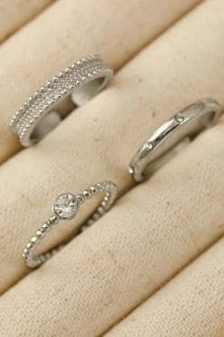 Best Dear-Lover 3pcs Rhinestone Alloy Opening Ring Set Silvery