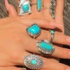 Outlet Dear-Lover 8pcs Turquoise Inlay Western Ring Set Silvery