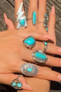 Outlet Dear-Lover 8pcs Turquoise Inlay Western Ring Set Silvery