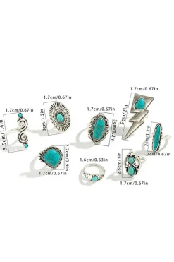 Outlet Dear-Lover 8pcs Turquoise Inlay Western Ring Set Silvery