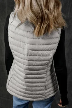 Fashion Dear-Lover Plush Collared Quilted Zipped Puffer Vest Silvery