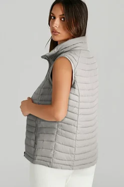 Fashion Dear-Lover Plush Collared Quilted Zipped Puffer Vest Silvery