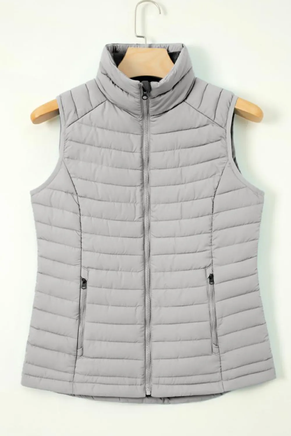 Fashion Dear-Lover Plush Collared Quilted Zipped Puffer Vest Silvery