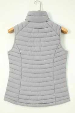 Fashion Dear-Lover Plush Collared Quilted Zipped Puffer Vest Silvery