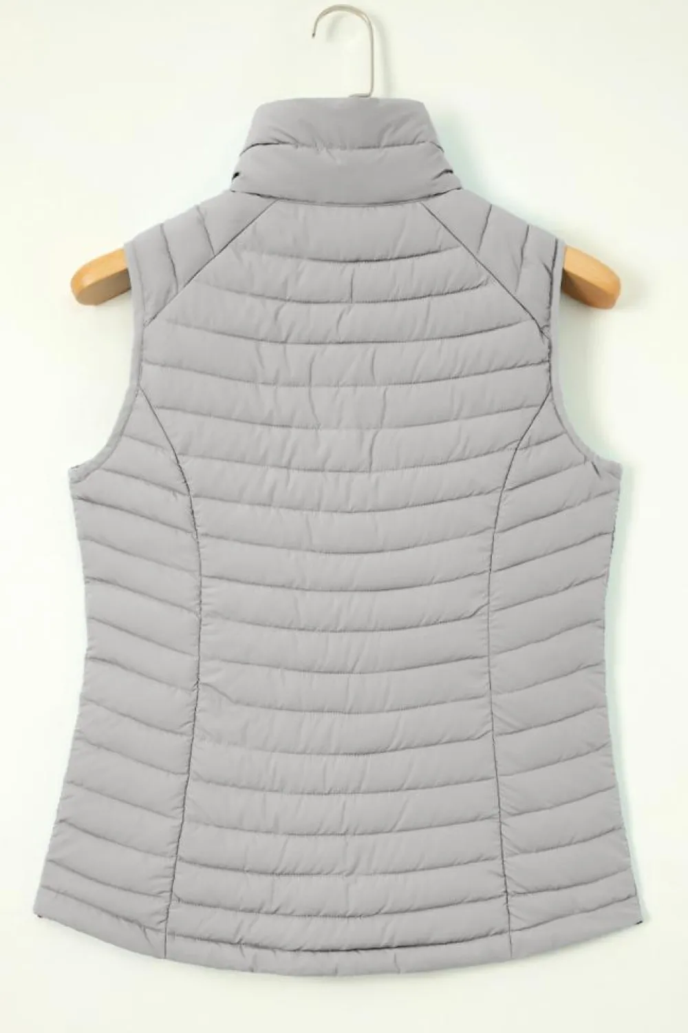 Fashion Dear-Lover Plush Collared Quilted Zipped Puffer Vest Silvery