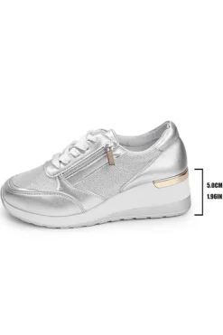 Hot Dear-Lover PU Leather Patchwork Zipper Lace-up Sneakers Silvery