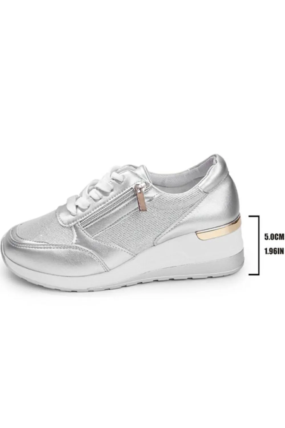 Hot Dear-Lover PU Leather Patchwork Zipper Lace-up Sneakers Silvery