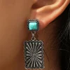 Clearance Dear-Lover Retro Western Geometric Turquoise Stud Earrings Silvery