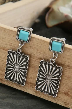 Clearance Dear-Lover Retro Western Geometric Turquoise Stud Earrings Silvery