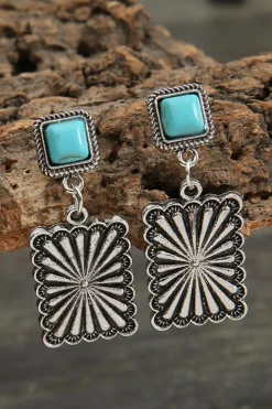 Clearance Dear-Lover Retro Western Geometric Turquoise Stud Earrings Silvery