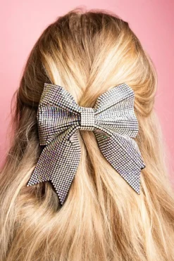 Clearance Dear-Lover Rhinestone Large Bow Knot Hair Clip Silvery