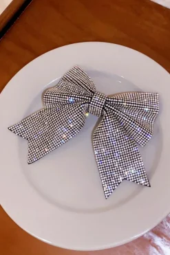 Clearance Dear-Lover Rhinestone Large Bow Knot Hair Clip Silvery