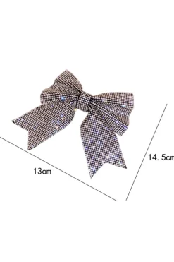 Clearance Dear-Lover Rhinestone Large Bow Knot Hair Clip Silvery