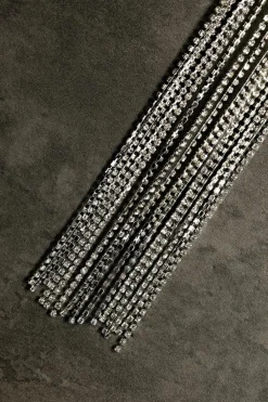 Fashion Dear-Lover Rhinestone Long Fringe Pony Hair Clip Silvery