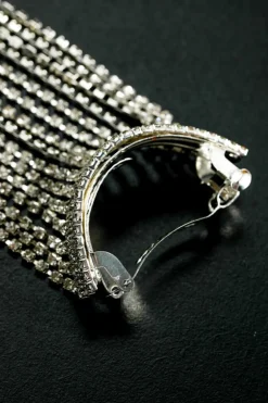 Fashion Dear-Lover Rhinestone Long Fringe Pony Hair Clip Silvery