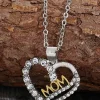Clearance Dear-Lover Rhinestone Mothers Day Heart Shape Alloy Necklace Silvery