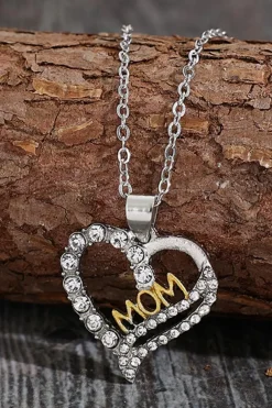 Clearance Dear-Lover Rhinestone Mothers Day Heart Shape Alloy Necklace Silvery