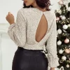 Outlet Dear-Lover Sequin Puff Sleeve Cutout Back Blouse Silvery