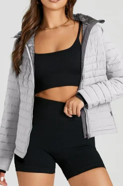 Fashion Dear-Lover Solid Color Quilted Zip-up Puffer Jacket Silvery