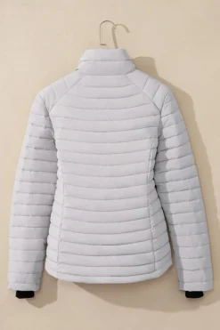 Fashion Dear-Lover Solid Color Quilted Zip-up Puffer Jacket Silvery