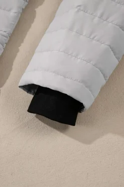 Fashion Dear-Lover Solid Color Quilted Zip-up Puffer Jacket Silvery