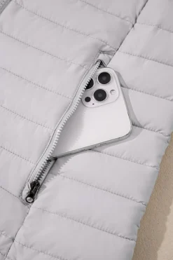 Fashion Dear-Lover Solid Color Quilted Zip-up Puffer Jacket Silvery