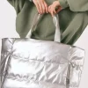 Sale Dear-Lover Solid Zipper Puffer Large Tote Bag Silvery