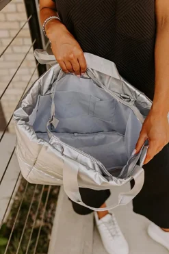 Sale Dear-Lover Solid Zipper Puffer Large Tote Bag Silvery