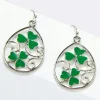 Hot Dear-Lover St. Patrick Clover Hollow Out Drop Earrings Silvery