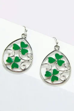 Hot Dear-Lover St. Patrick Clover Hollow Out Drop Earrings Silvery