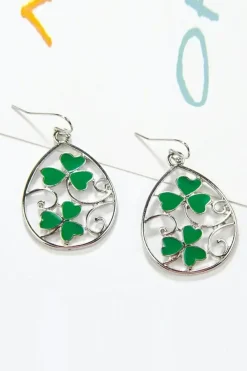 Hot Dear-Lover St. Patrick Clover Hollow Out Drop Earrings Silvery