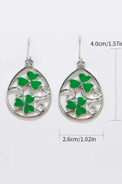 Hot Dear-Lover St. Patrick Clover Hollow Out Drop Earrings Silvery