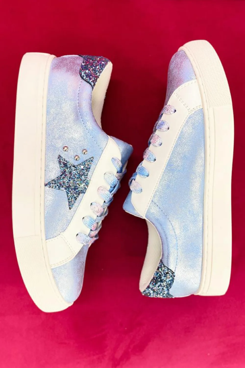 Fashion Dear-Lover Star Sequin Patchwork Criss Cross Casual Shoes Silvery