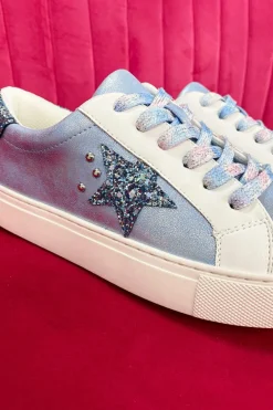 Fashion Dear-Lover Star Sequin Patchwork Criss Cross Casual Shoes Silvery
