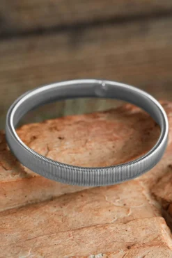 Clearance Dear-Lover Stretchy Plated Metal Wide Bangle Silvery