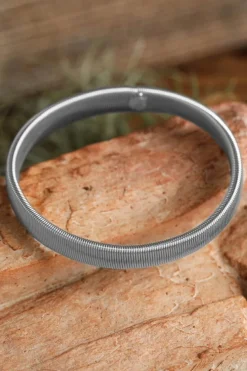Clearance Dear-Lover Stretchy Plated Metal Wide Bangle Silvery
