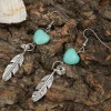 Online Dear-Lover Turquoise Heart Shape Alloy Feather Drop Earrings Silvery