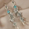 Best Dear-Lover Vintage Ivy Leaf Gemstone Dangle Earrings Silvery