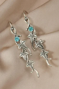 Best Dear-Lover Vintage Ivy Leaf Gemstone Dangle Earrings Silvery